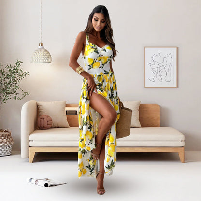 CERELIA - ELEGANT LEMON PRINT LONG DRESS