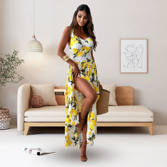 CERELIA - ELEGANT LEMON PRINT LONG DRESS