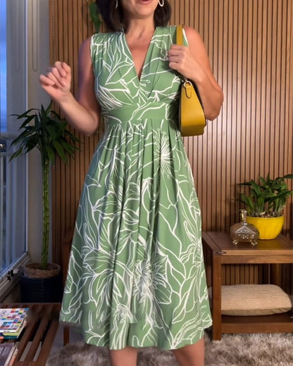 SLOANE - SLEEVELESS V-NECK FIT-AND-FLARE DRESS