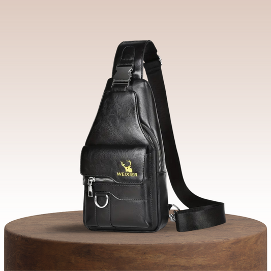 Daxton | Vertical Leather Sling Bag with Secure Flap & Zips