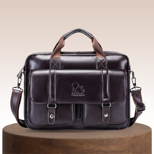Joshua | Polished Leather Briefcase with Front Buckle Pockets