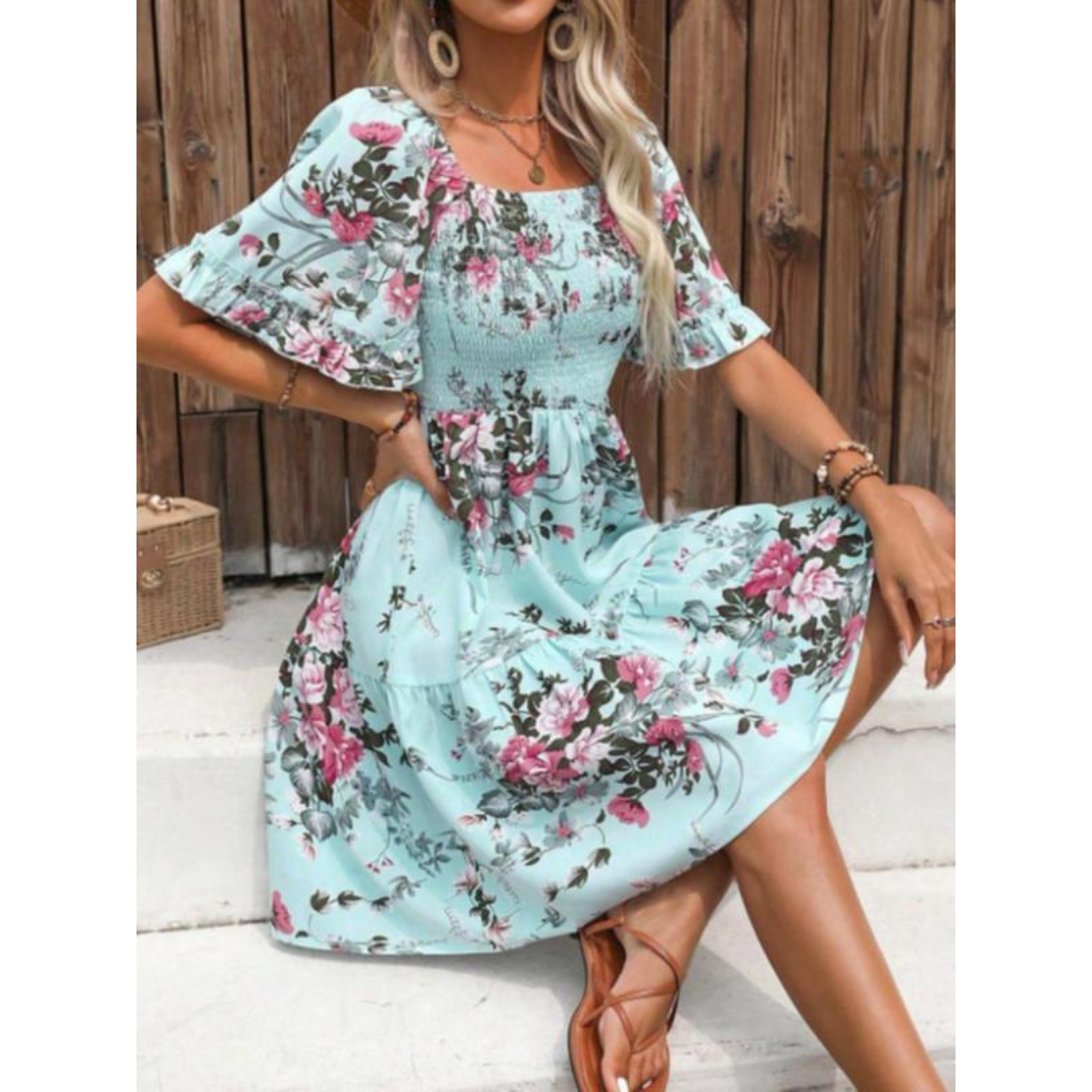 SALVACION – CLASSIC FLOWER FLARE SLEEVE DRESS