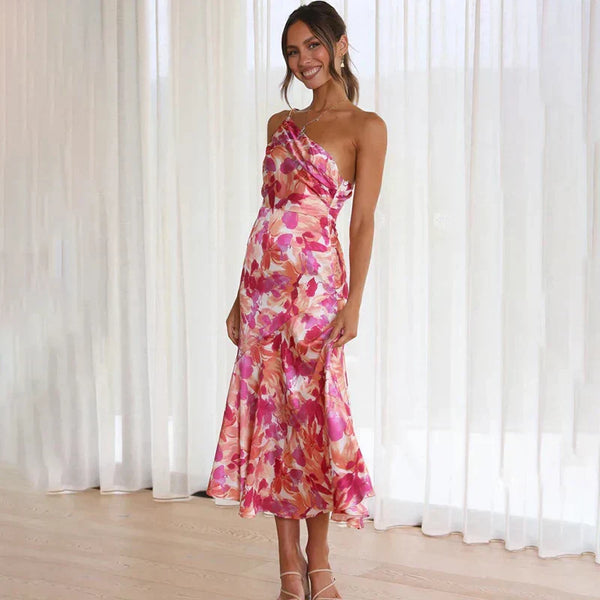 MAKAYLA - ASYMMETRICAL ONE-SHOULDER FLORAL MIDI DRESS