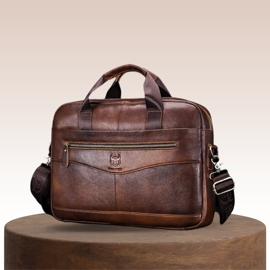 Clayton | Classic Leather Briefcase with Front Zip Accent