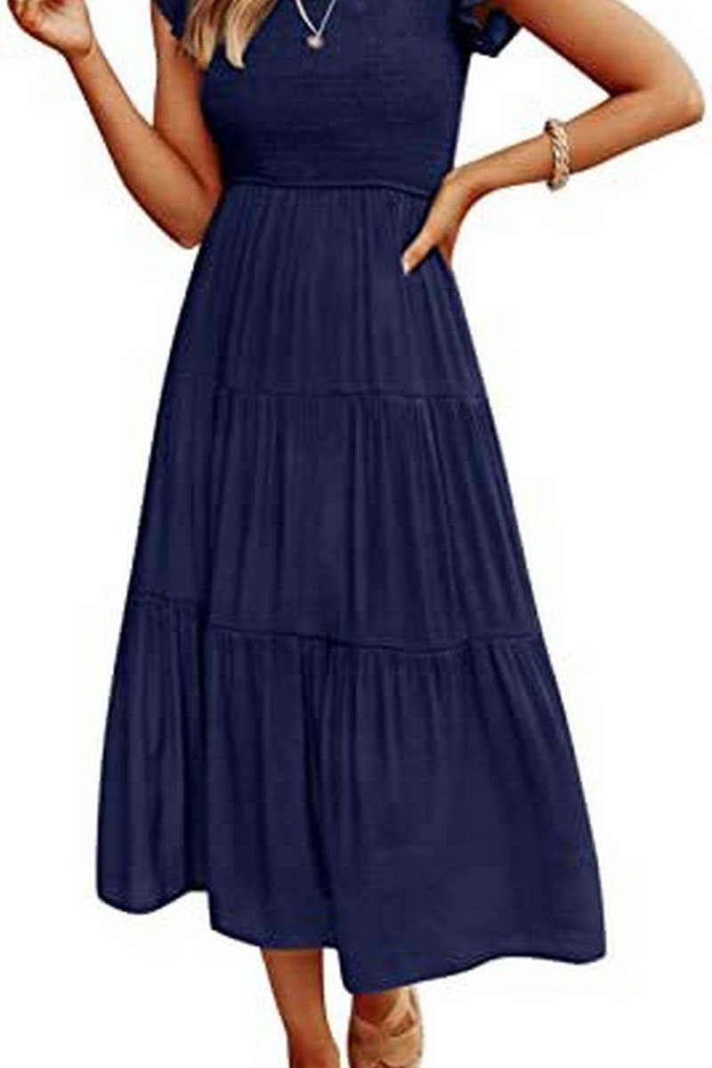 MARINEL - SHIRRED ELEGANCE MIDI DRESS