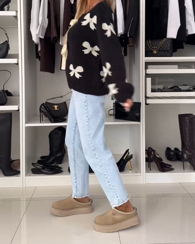 ESMERALDA - TRENDY PEARL-TRIMMED RIBBON CARDIGAN