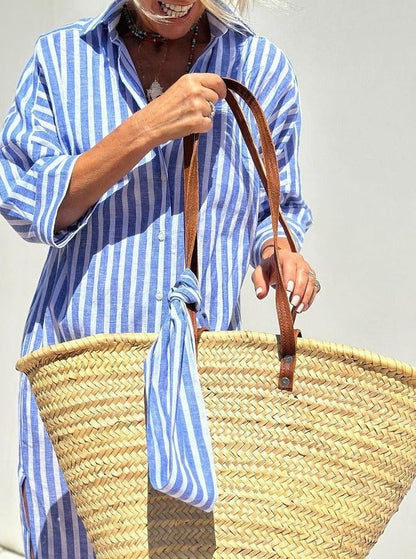 AZENITH - STRIPED CASUAL LACE-UP DRESS