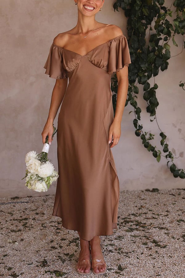 KAIA - SEXY SATIN OFF SHOULDER DRESS