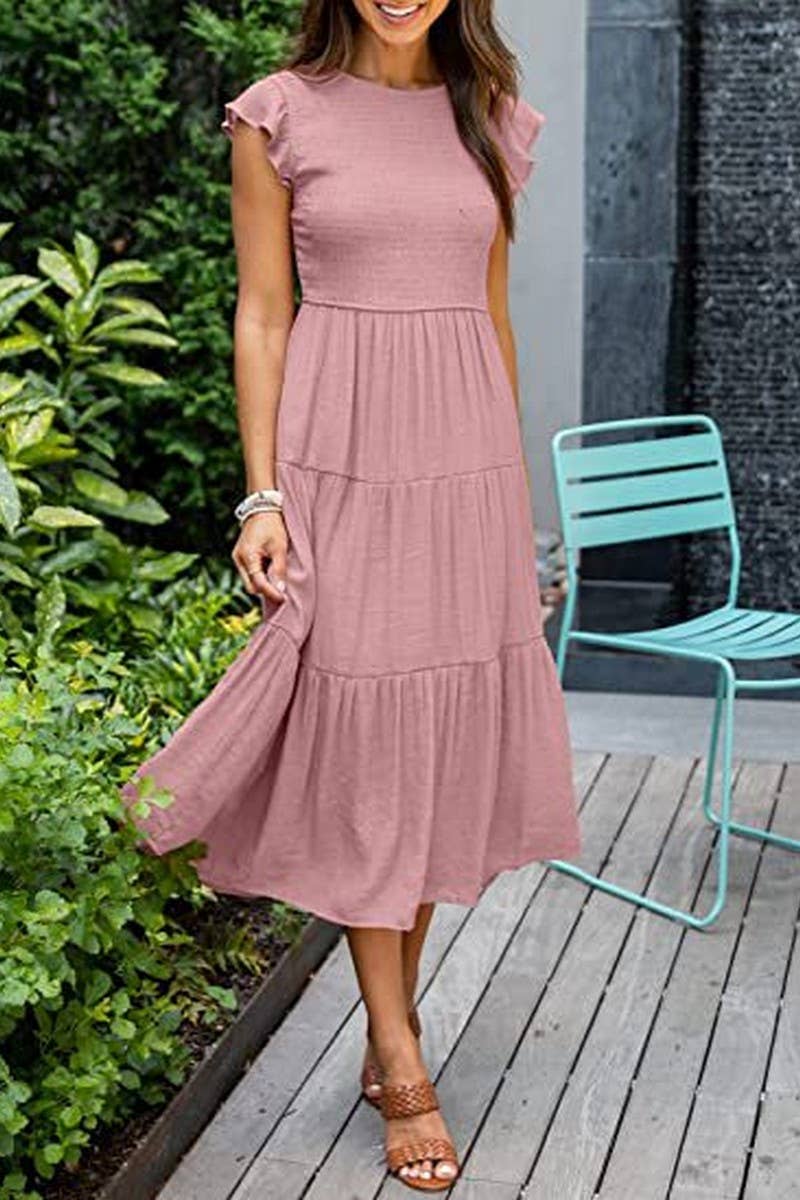 MARINEL - SHIRRED ELEGANCE MIDI DRESS