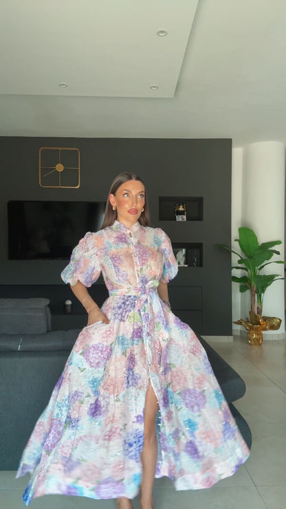 WINONA - BOHO MAXI DRESS WITH BELT AND SLEEVES