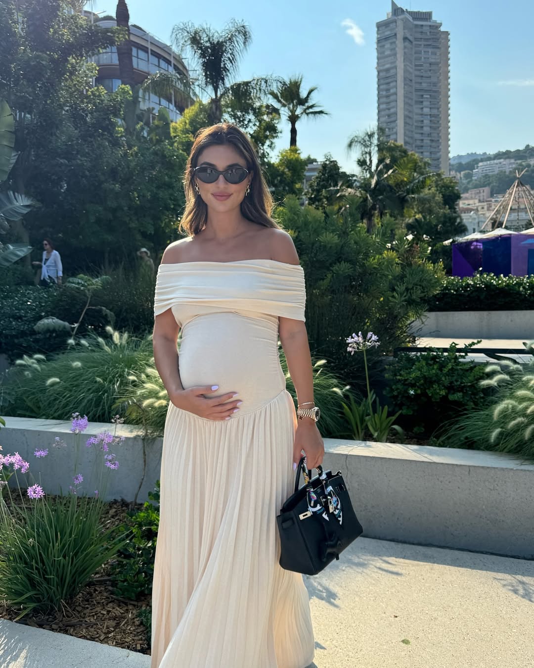 CALARA - MATERNITY FLOWY OFF SHOULDER MAXI DRESS