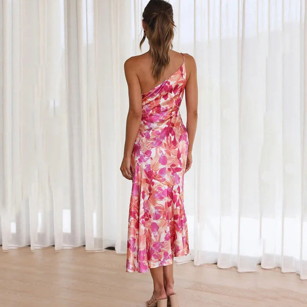 MAKAYLA - ASYMMETRICAL ONE-SHOULDER FLORAL MIDI DRESS