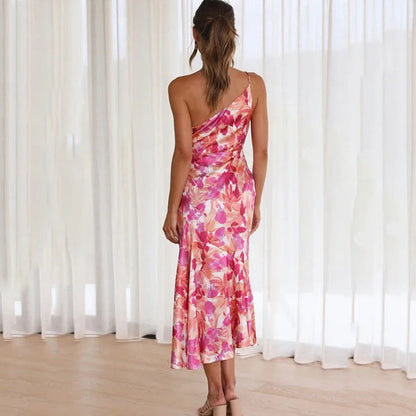 MAKAYLA - ASYMMETRICAL ONE-SHOULDER FLORAL MIDI DRESS