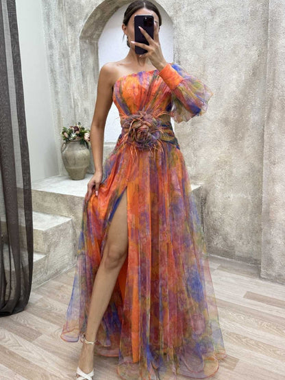 KAYLA - One-Shoulder Floral Maxi Dress