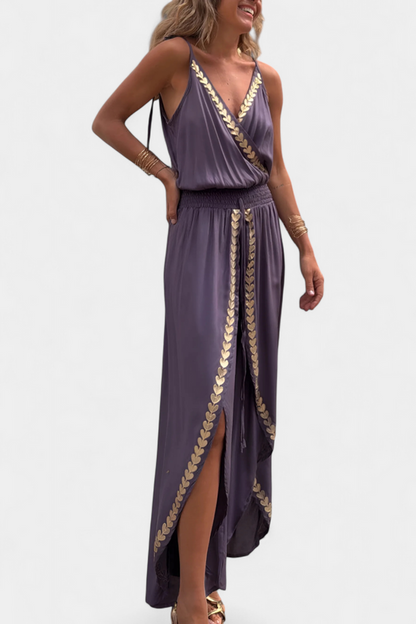 DONELLA - ELEGANT EMBROIDERED V-NECK WIDE-LEG JUMPSUIT