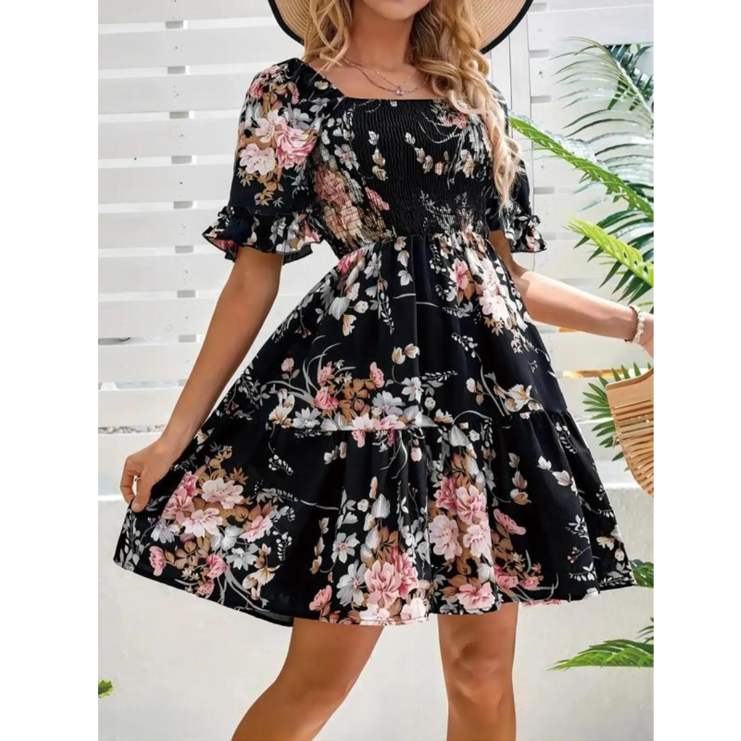 SALVACION – CLASSIC FLOWER FLARE SLEEVE DRESS
