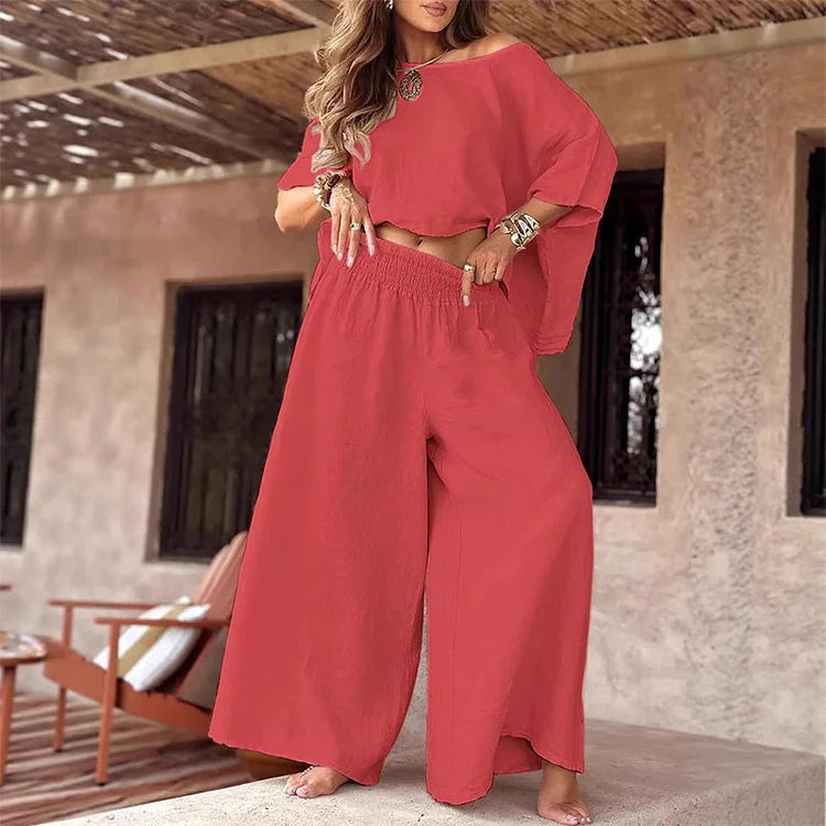 CARLEIGH - CHIC OFF SHOULDER TOP AND PANTS SET