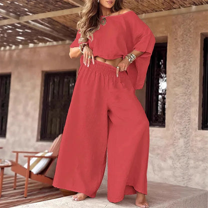 CARLEIGH - CHIC OFF SHOULDER TOP AND PANTS SET
