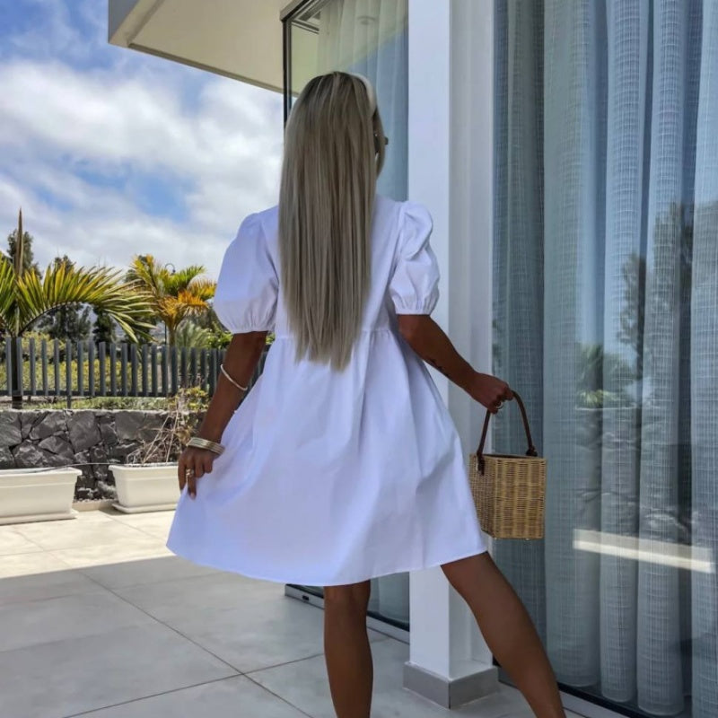 MISAKI - CHIC PUFF SLEEVE BOW TIE DRESS