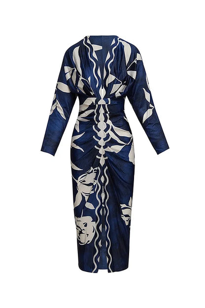 EUGENIA - BRAZILIAN INSPIRED PRINT RUCHED SLIT DRESS