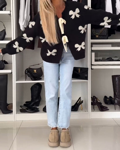 ESMERALDA - TRENDY PEARL-TRIMMED RIBBON CARDIGAN