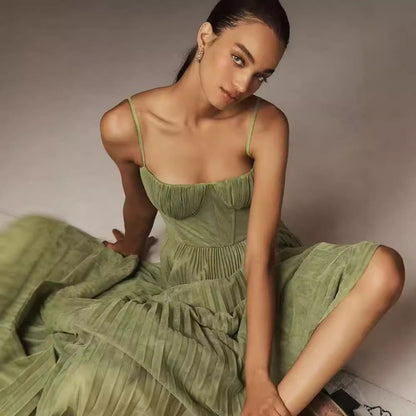 FARMA - STRAPLESS PLEATED MIDI DRESS