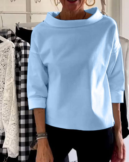 HENLYN - RELAXED WIDE-LAPEL HALF MOCK NECK SWEATER