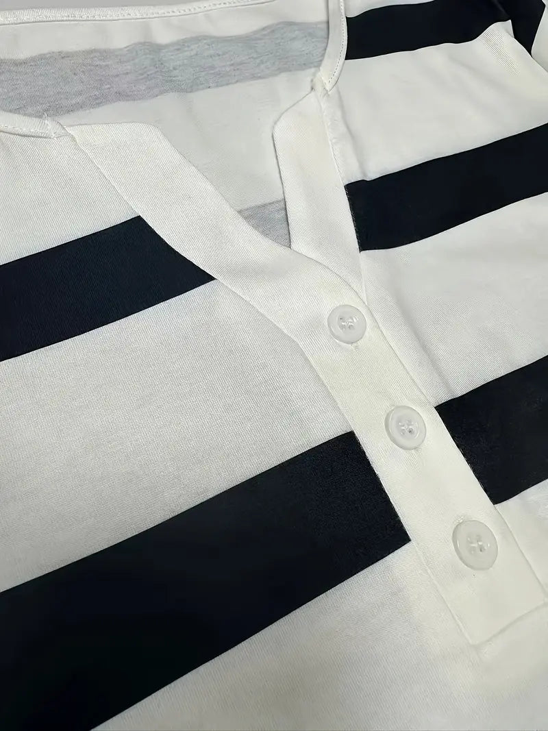 EIRAH - ESSENTIAL V-NECK STRIPED PRINT BLOUSE