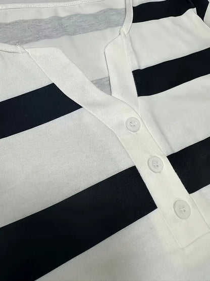 EIRAH - ESSENTIAL V-NECK STRIPED PRINT BLOUSE