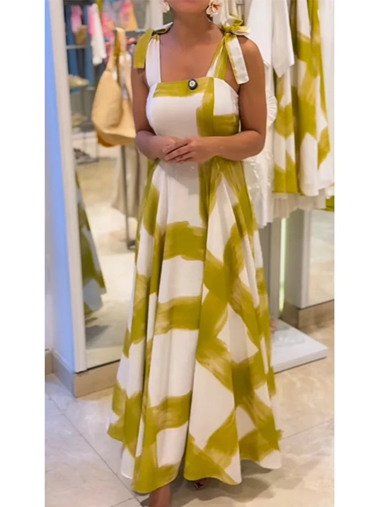 KAIRIE - BRUSHSTROKE STRAPLESS LINEN TANK DRESS