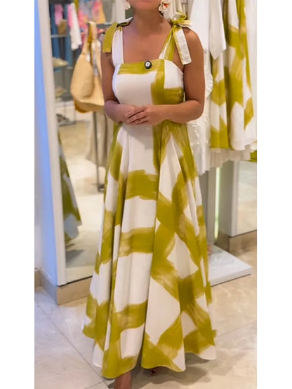 KAIRIE - BRUSHSTROKE STRAPLESS LINEN TANK DRESS