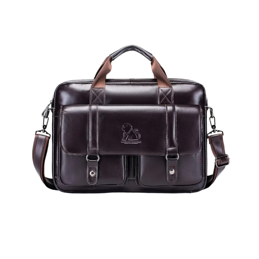 Joshua | Polished Leather Briefcase with Front Buckle Pockets