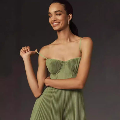 FARMA - STRAPLESS PLEATED MIDI DRESS