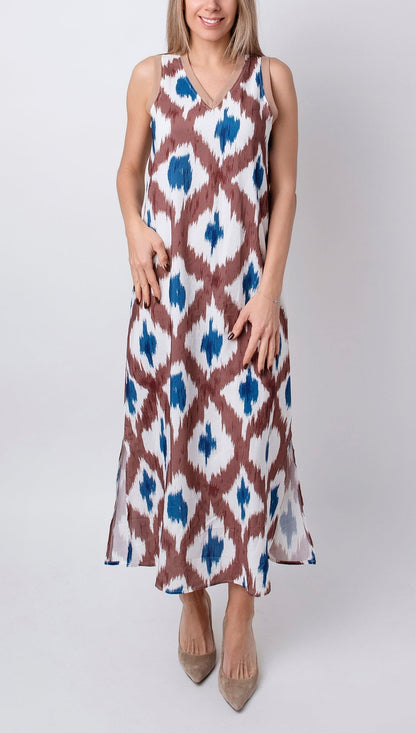 BEXLEY - GEOMETRIC PATCHWORK V-NECK STRAP DRESS