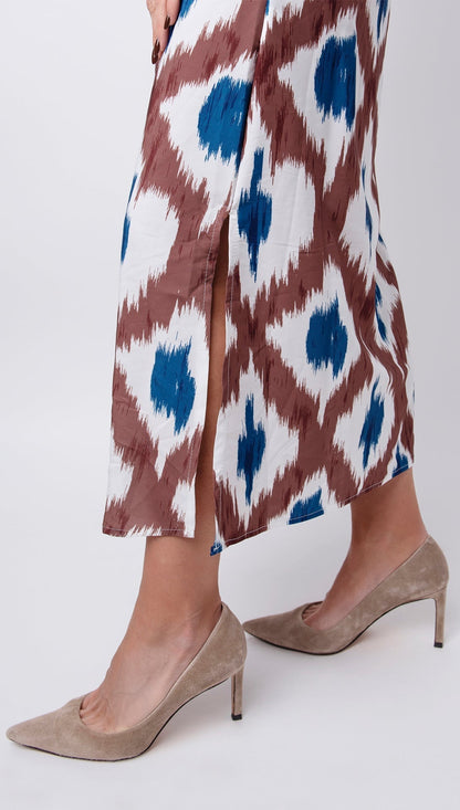 BEXLEY - GEOMETRIC PATCHWORK V-NECK STRAP DRESS