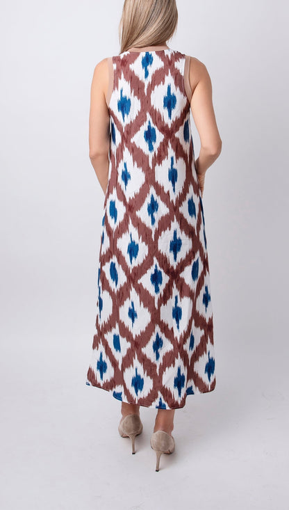 BEXLEY - GEOMETRIC PATCHWORK V-NECK STRAP DRESS