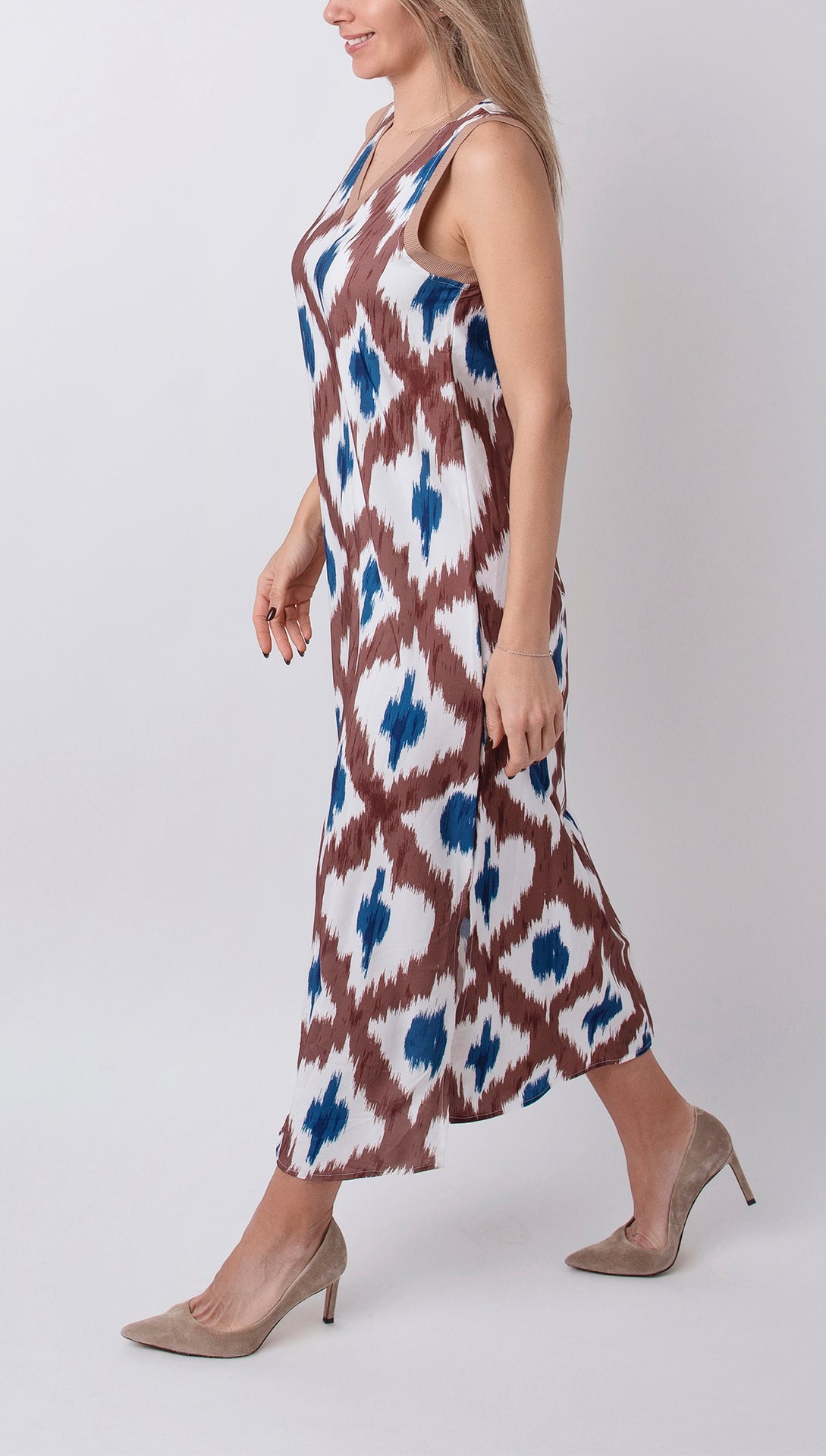 BEXLEY - GEOMETRIC PATCHWORK V-NECK STRAP DRESS