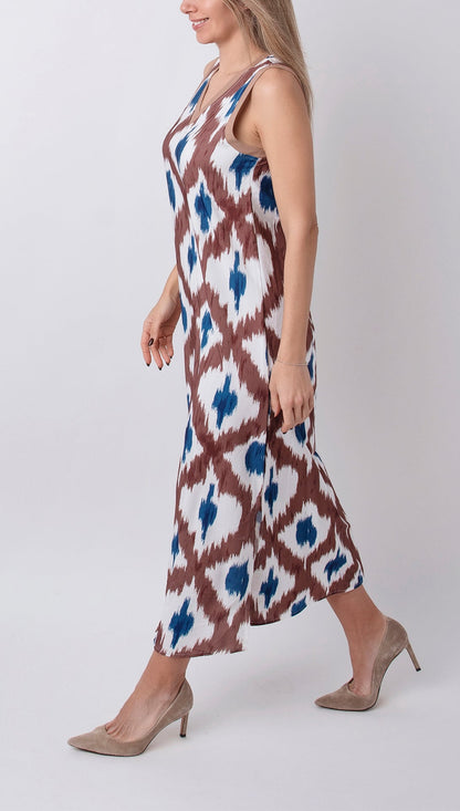 BEXLEY - GEOMETRIC PATCHWORK V-NECK STRAP DRESS