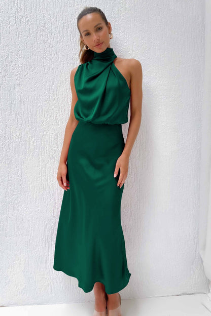 CAI - SATIN HALTERNECK MAXI DRESS