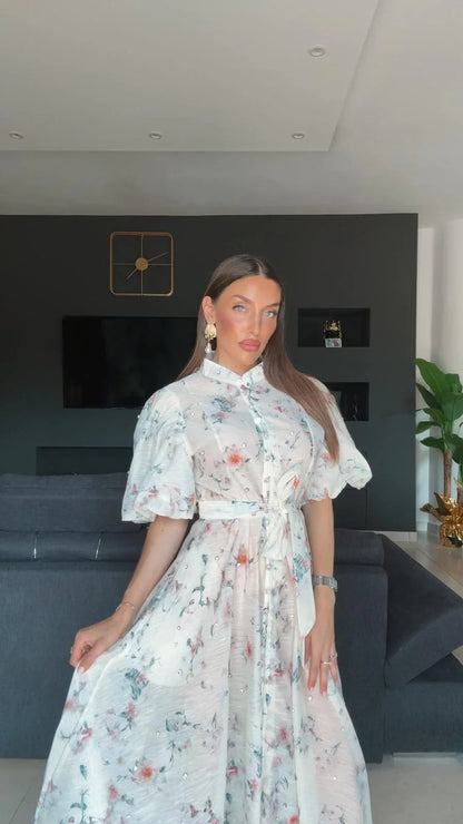 WINONA - BOHO MAXI DRESS WITH BELT AND SLEEVES