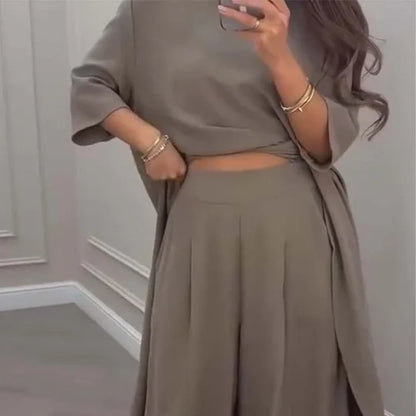 GRACIOUS - SOLID TONE ASYMMETRIC TOP AND PANTS SET