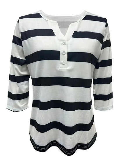 EIRAH - ESSENTIAL V-NECK STRIPED PRINT BLOUSE