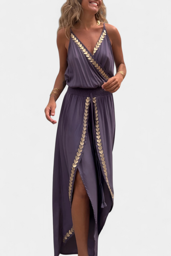 DONELLA - ELEGANT EMBROIDERED V-NECK WIDE-LEG JUMPSUIT