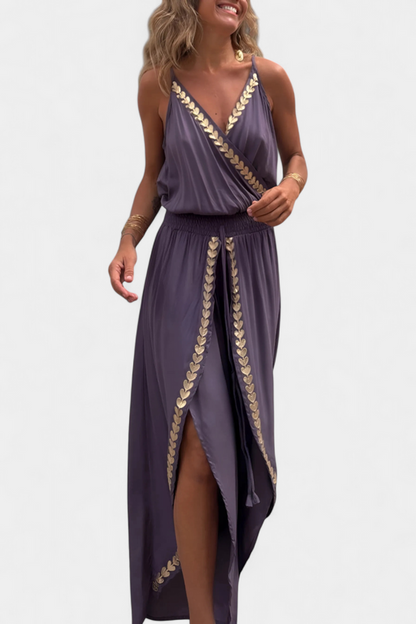 DONELLA - ELEGANT EMBROIDERED V-NECK WIDE-LEG JUMPSUIT