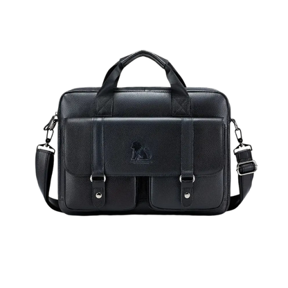 Joshua | Polished Leather Briefcase with Front Buckle Pockets
