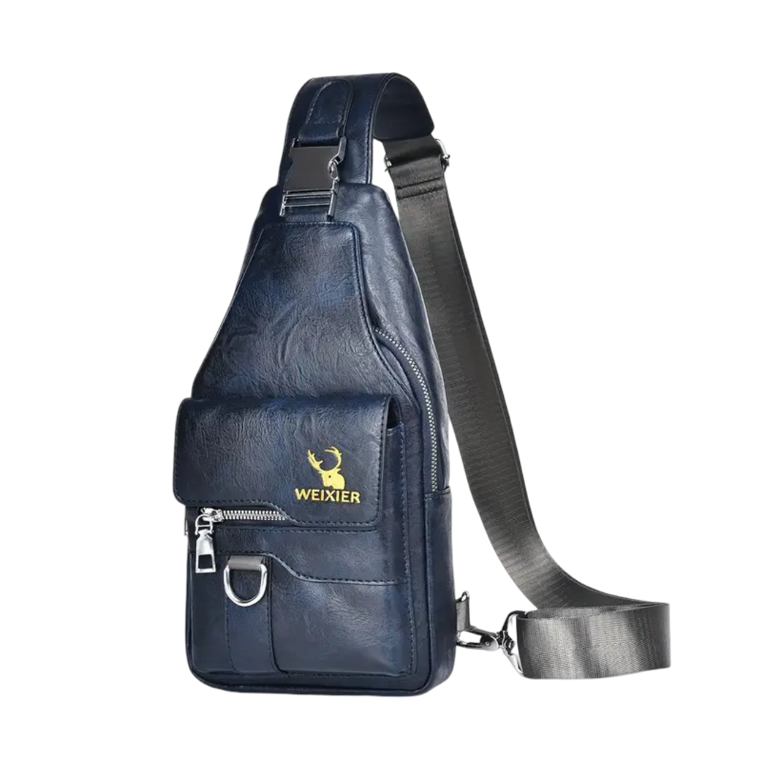 Daxton | Vertical Leather Sling Bag with Secure Flap & Zips