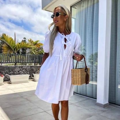 MISAKI - CHIC PUFF SLEEVE BOW TIE DRESS