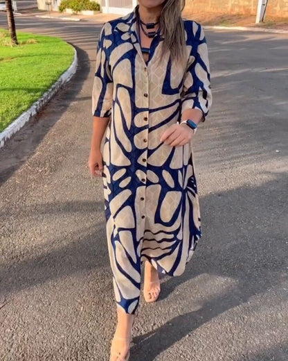 SHENAE - STYLISH PRINT SHIRT DRESS