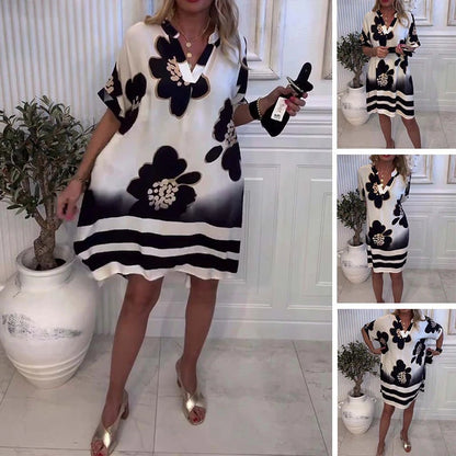 FOLEY - ELEGANT V-NECK DRESS WITH PRINT