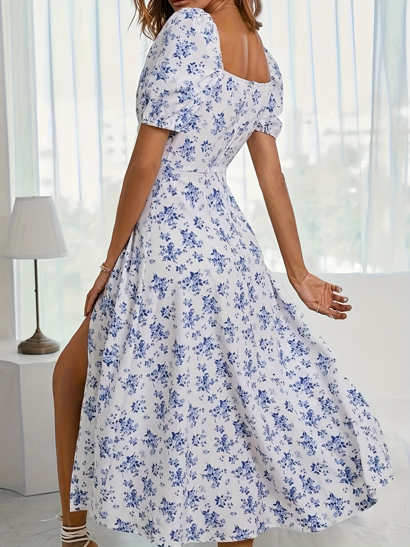 Arce- Elegant Floral Puff Sleeve Dress